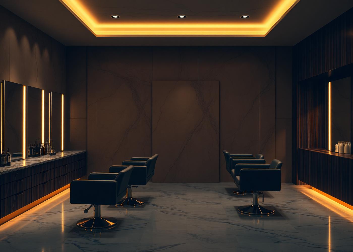 Luxury salon interior with warm lighting